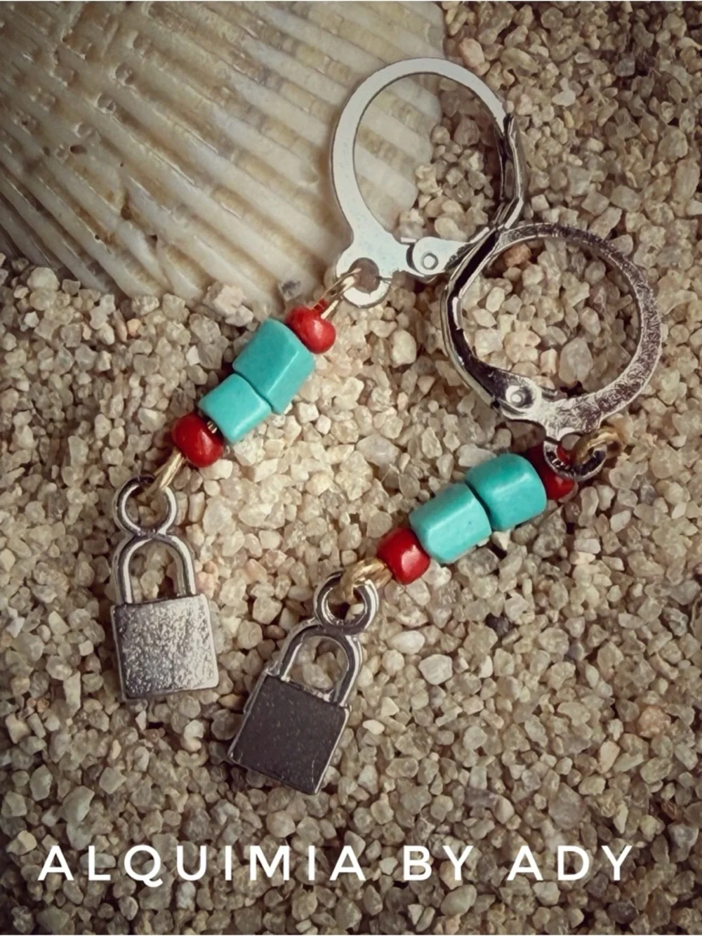 Alquimia Turquoise and Red Beaded locks 🔒 Dangle Earrings